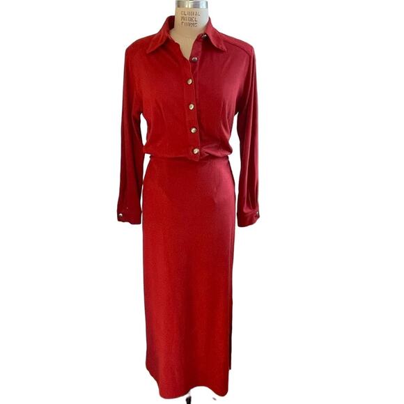 Double D Ranch Other - Double D Ranch Two-piece Set Button Up Shirt and Maxi Skirt in Dark Red Large